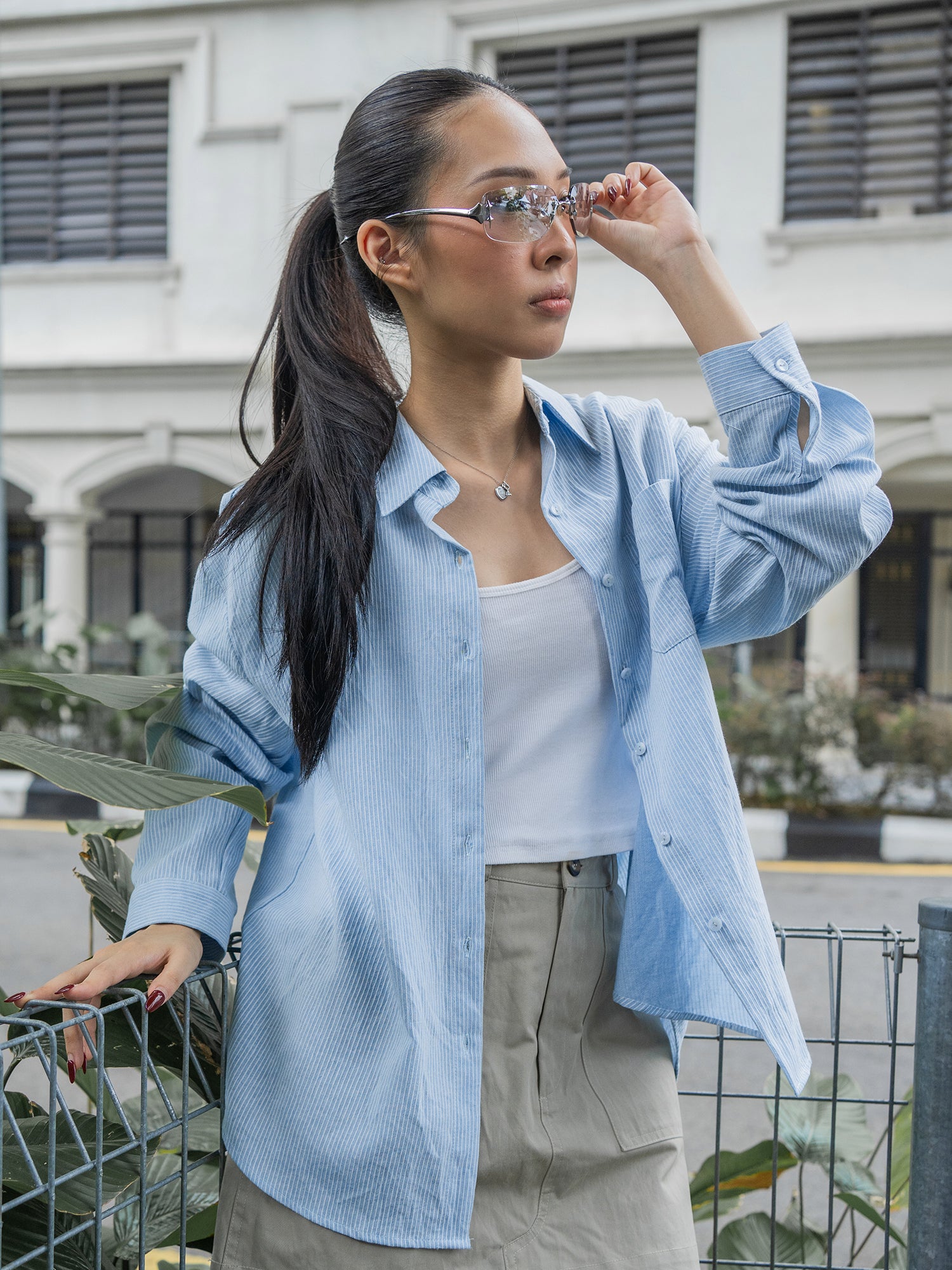 Textured Button-Down Loose-Fit Shirt