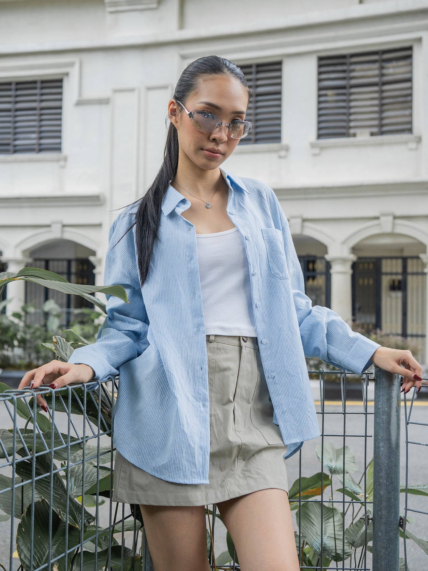 Textured Button-Down Loose-Fit Shirt