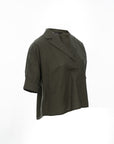 Notch-Lapel Popover Blouse