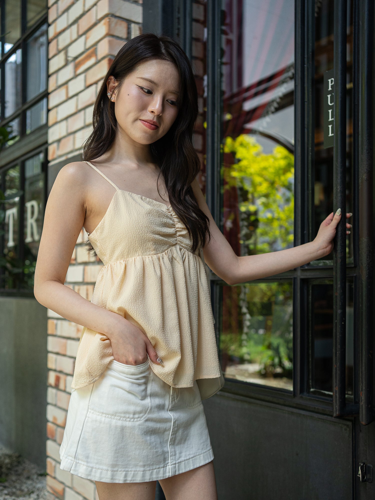 Flowy Textured Cami with Thin Straps Top