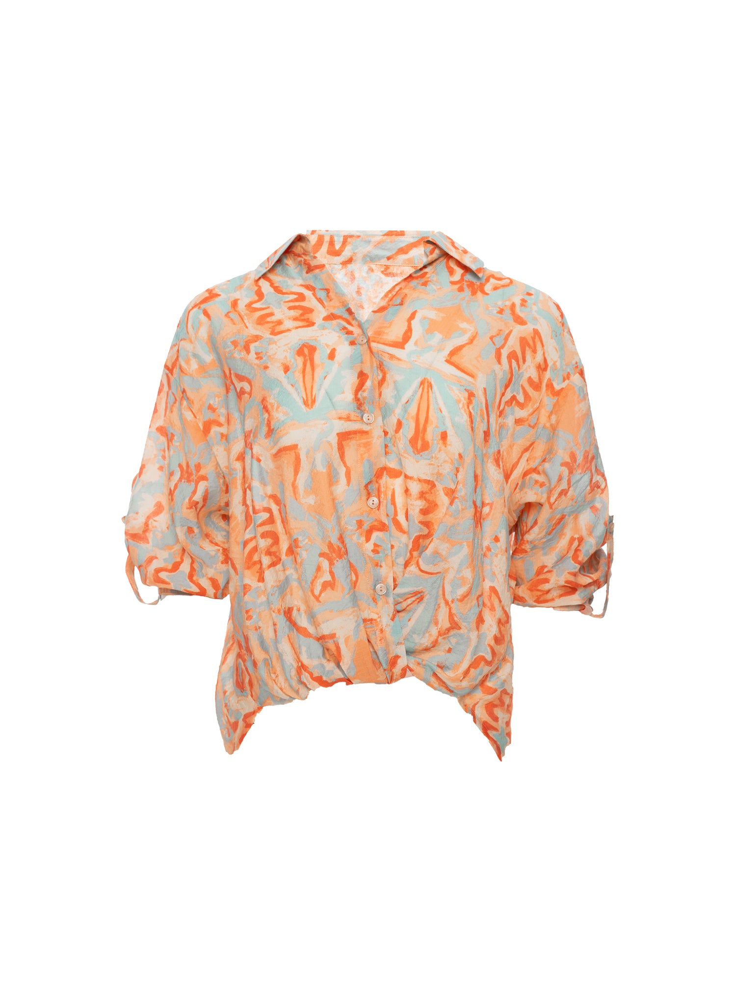 Printed Collar Wrap Shirt