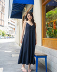 Sleeveless V-Neck Denim-Like Midi Dress