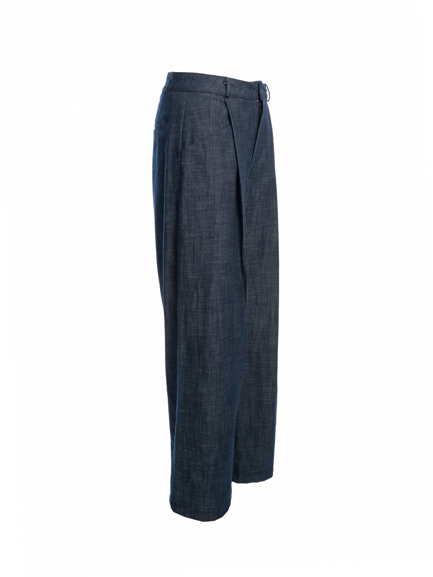 Wide-Leg Pleated Denim Pants