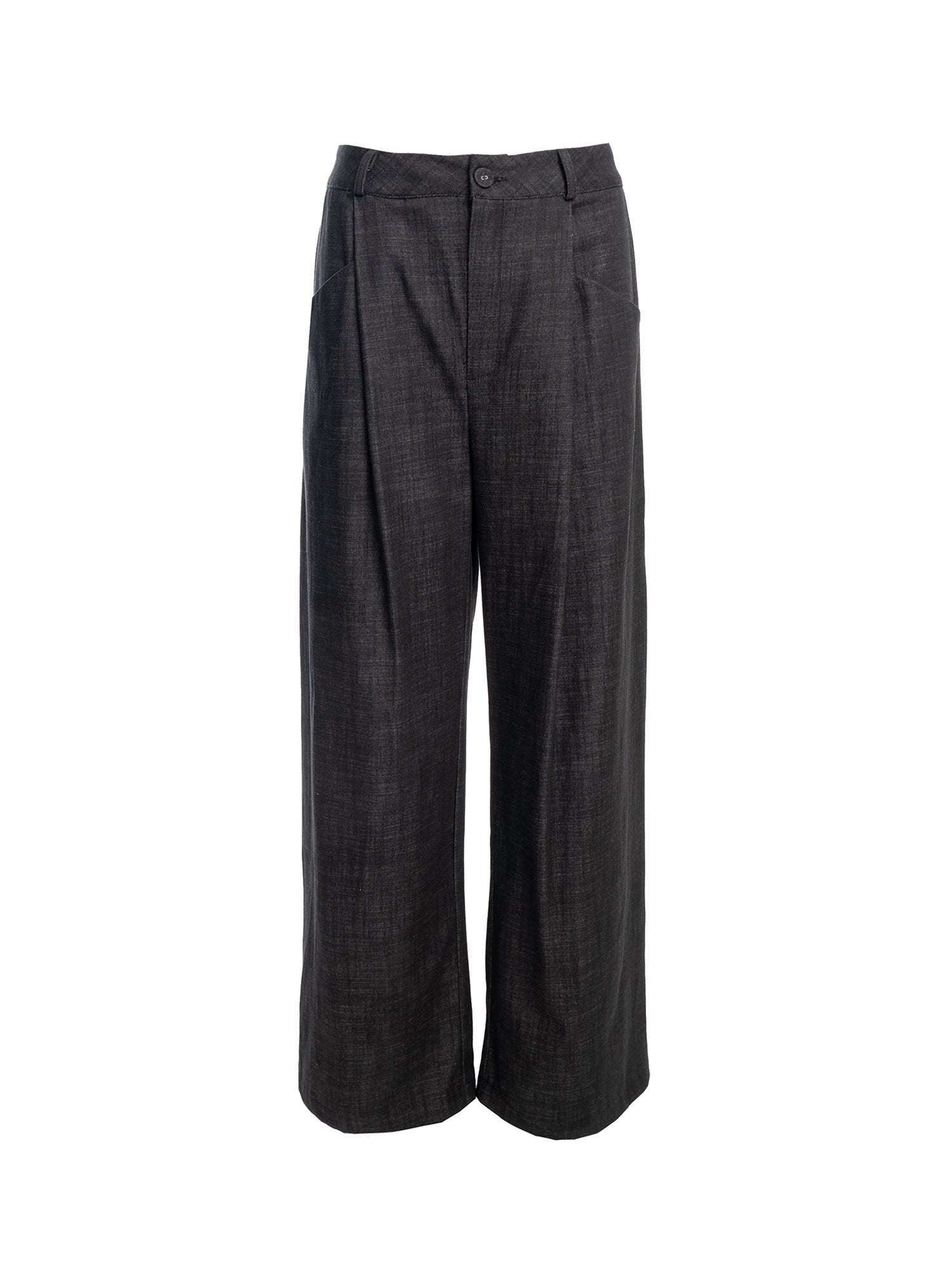 Wide-Leg Pleated Denim Pants