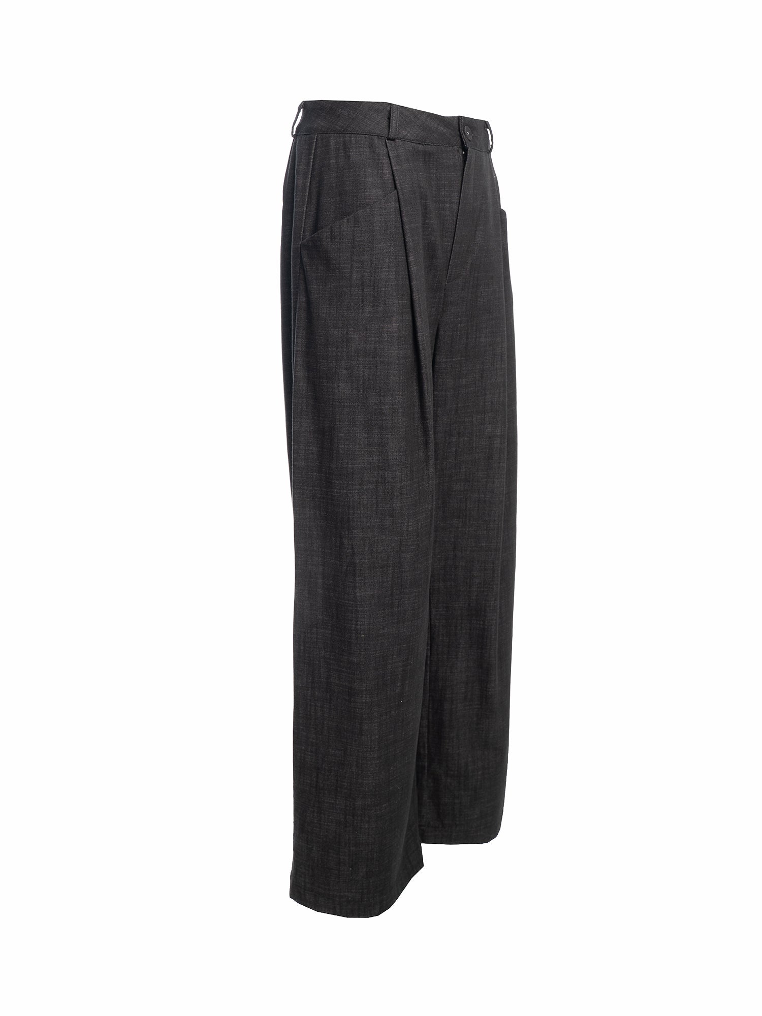 Wide-Leg Pleated Denim Pants