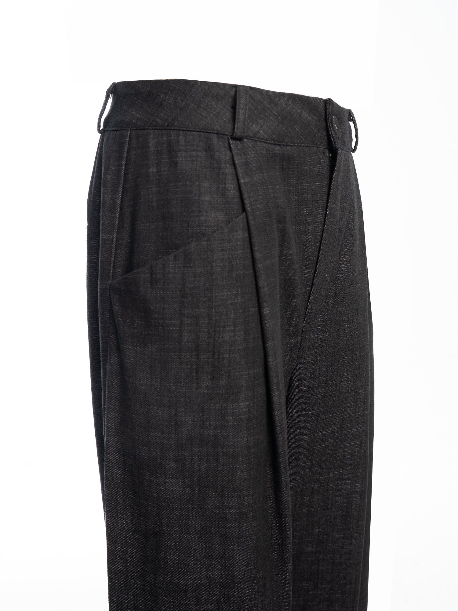 Wide-Leg Pleated Denim Pants