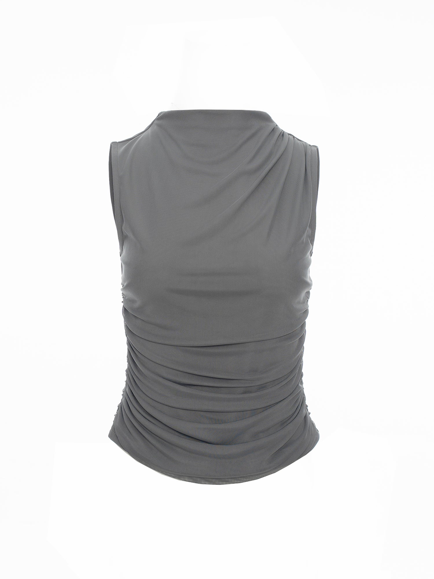 Ruched Sleeveless Mesh Top