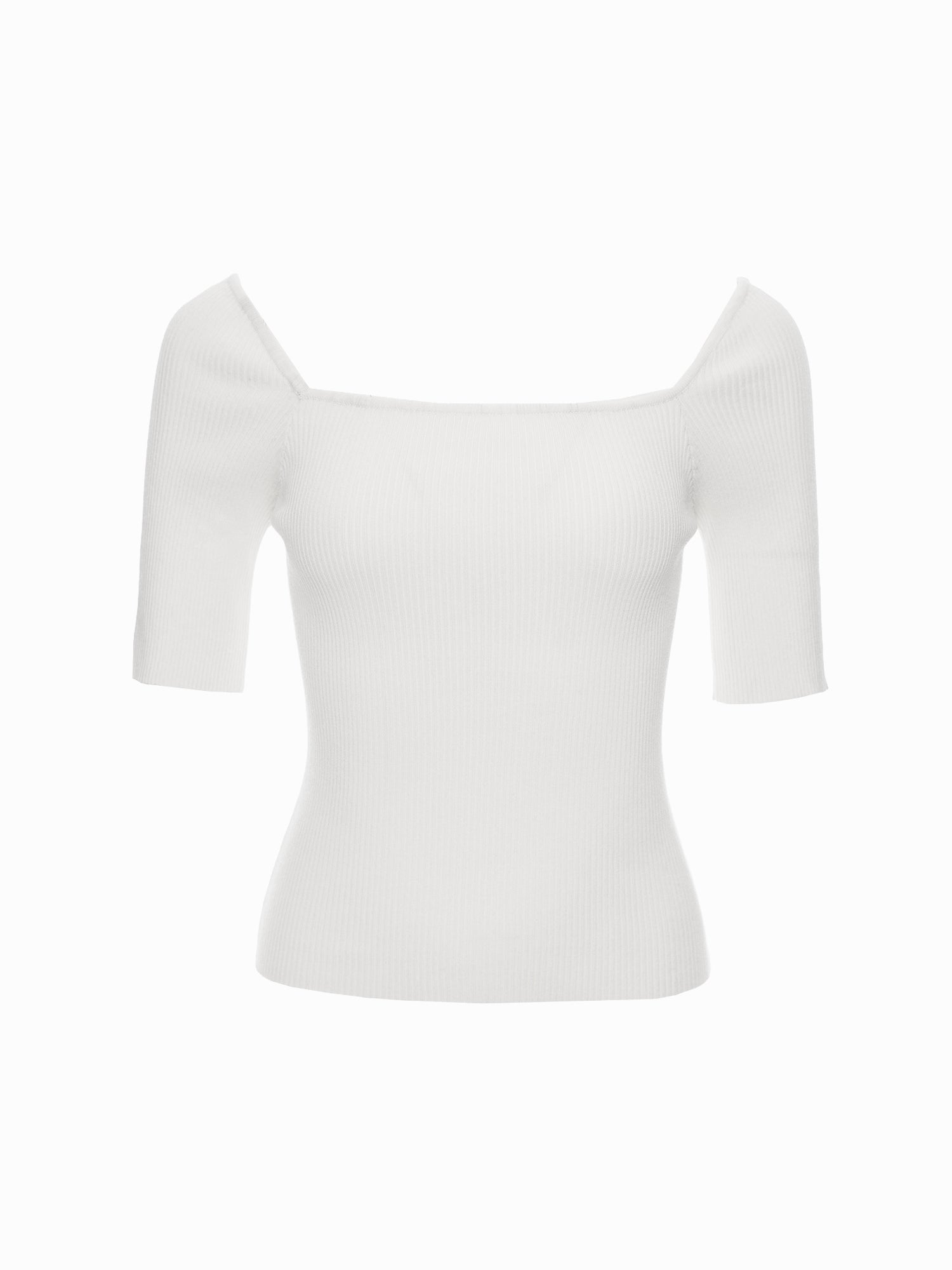Soft Ribbed Square-Neck Knit Top