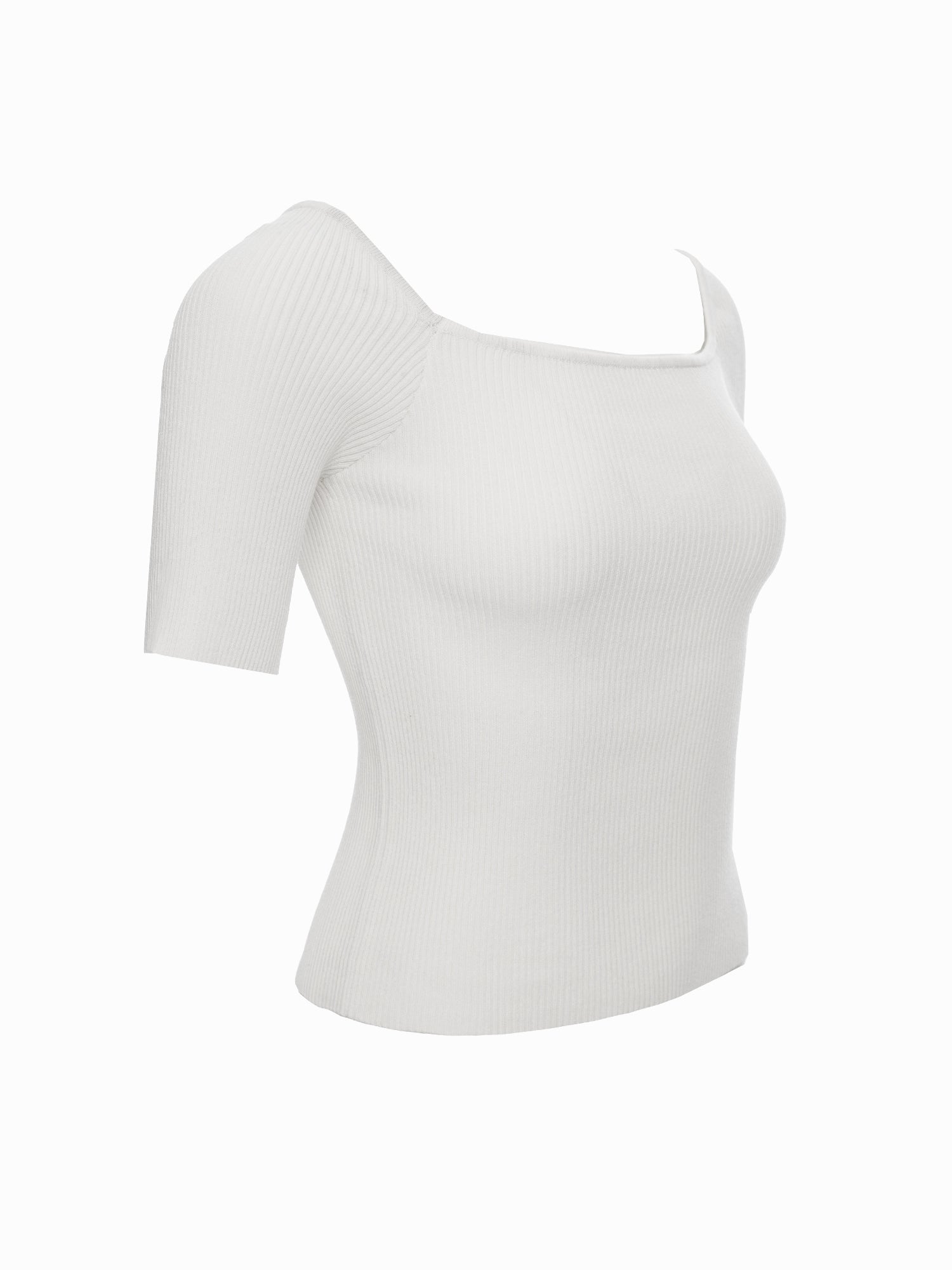 Soft Ribbed Square-Neck Knit Top