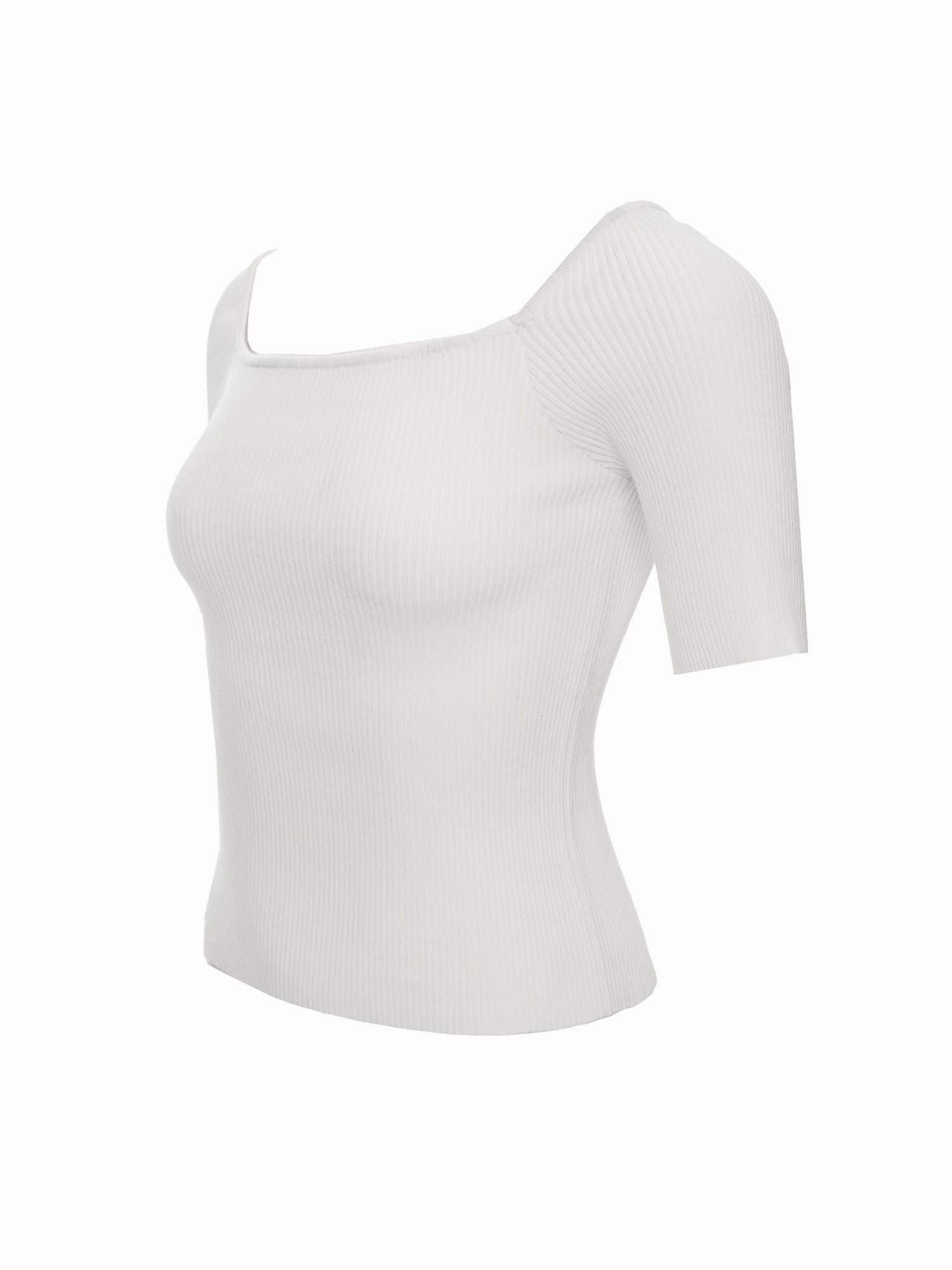 Soft Ribbed Square-Neck Knit Top