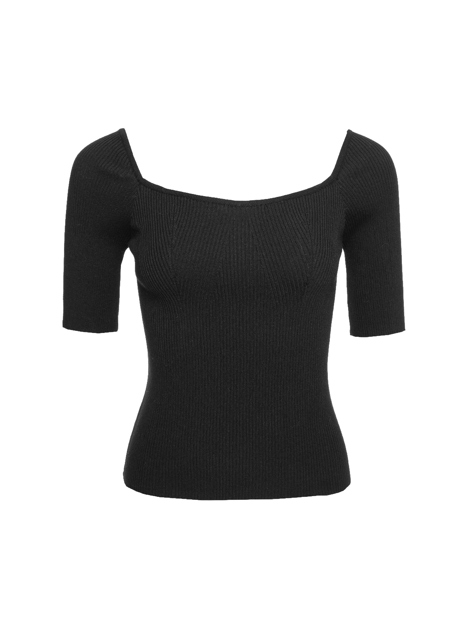 Soft Ribbed Square-Neck Knit Top