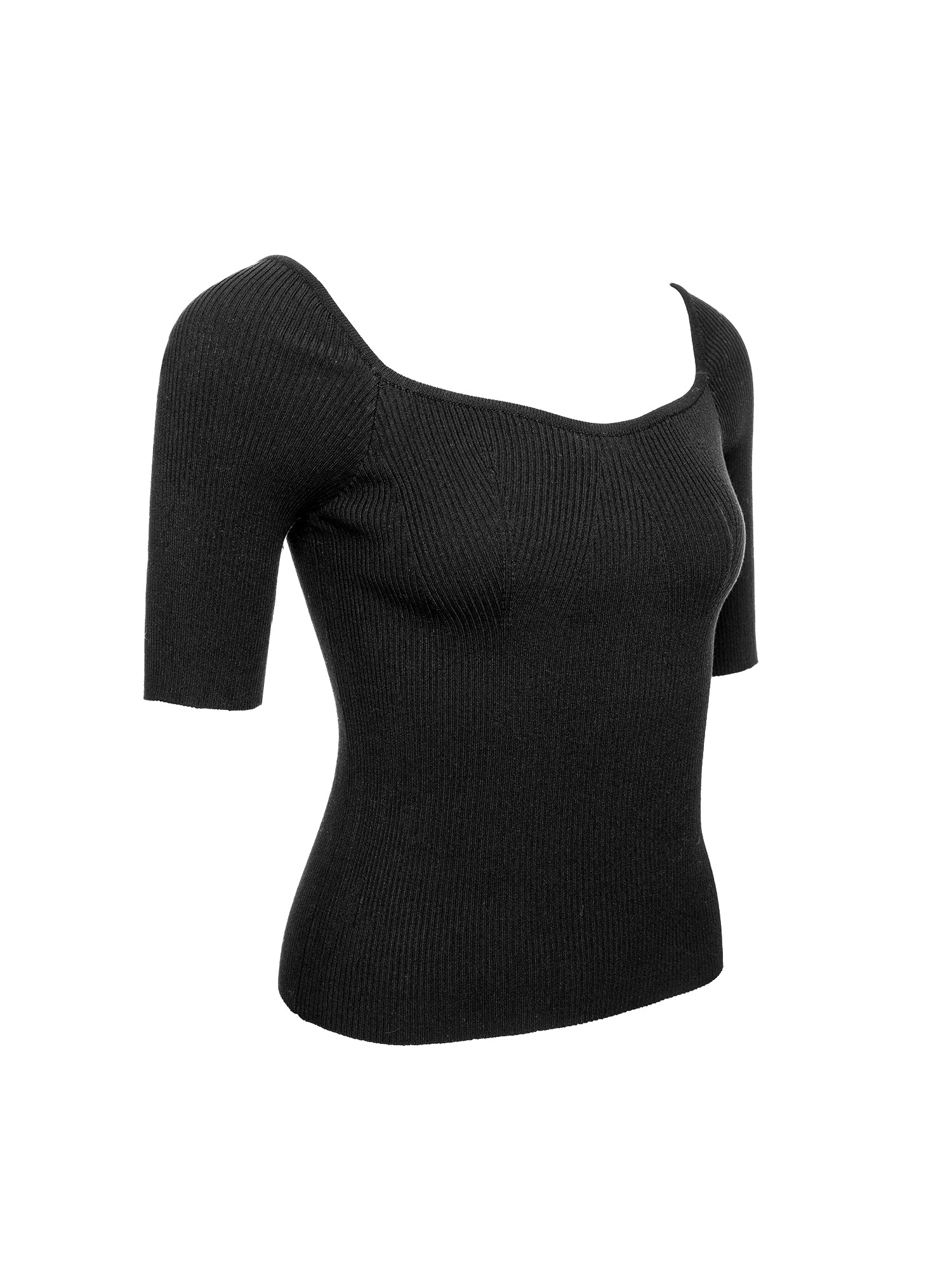 Soft Ribbed Square-Neck Knit Top