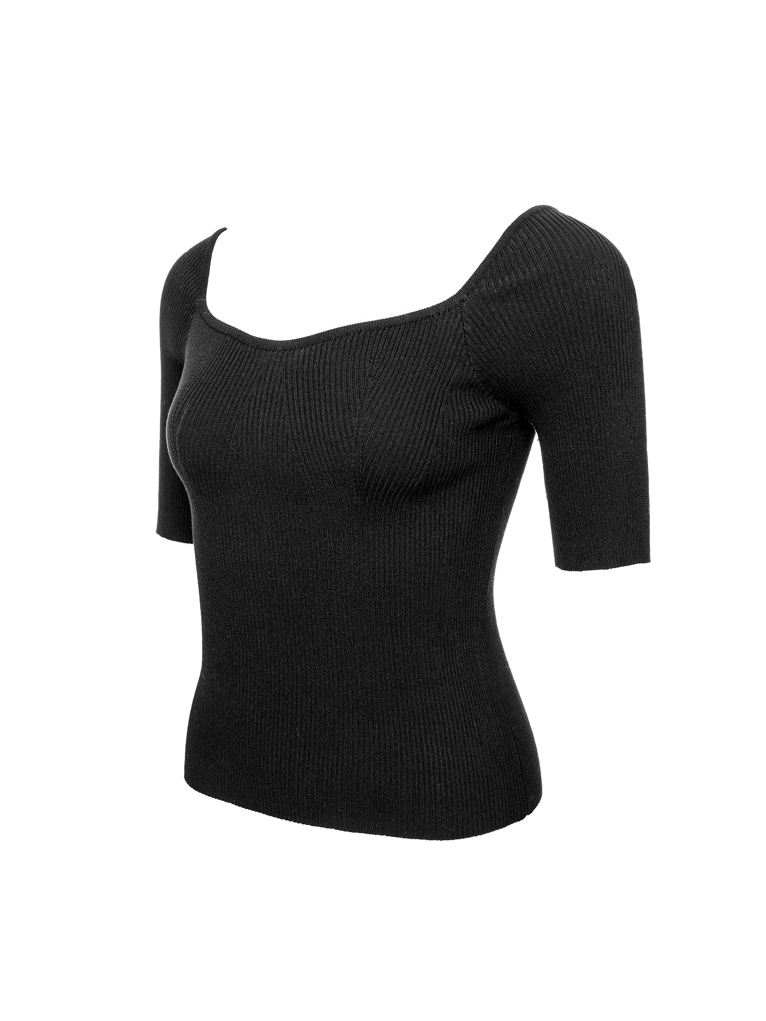 Soft Ribbed Square-Neck Knit Top