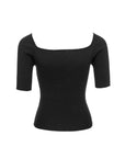 Soft Ribbed Square-Neck Knit Top