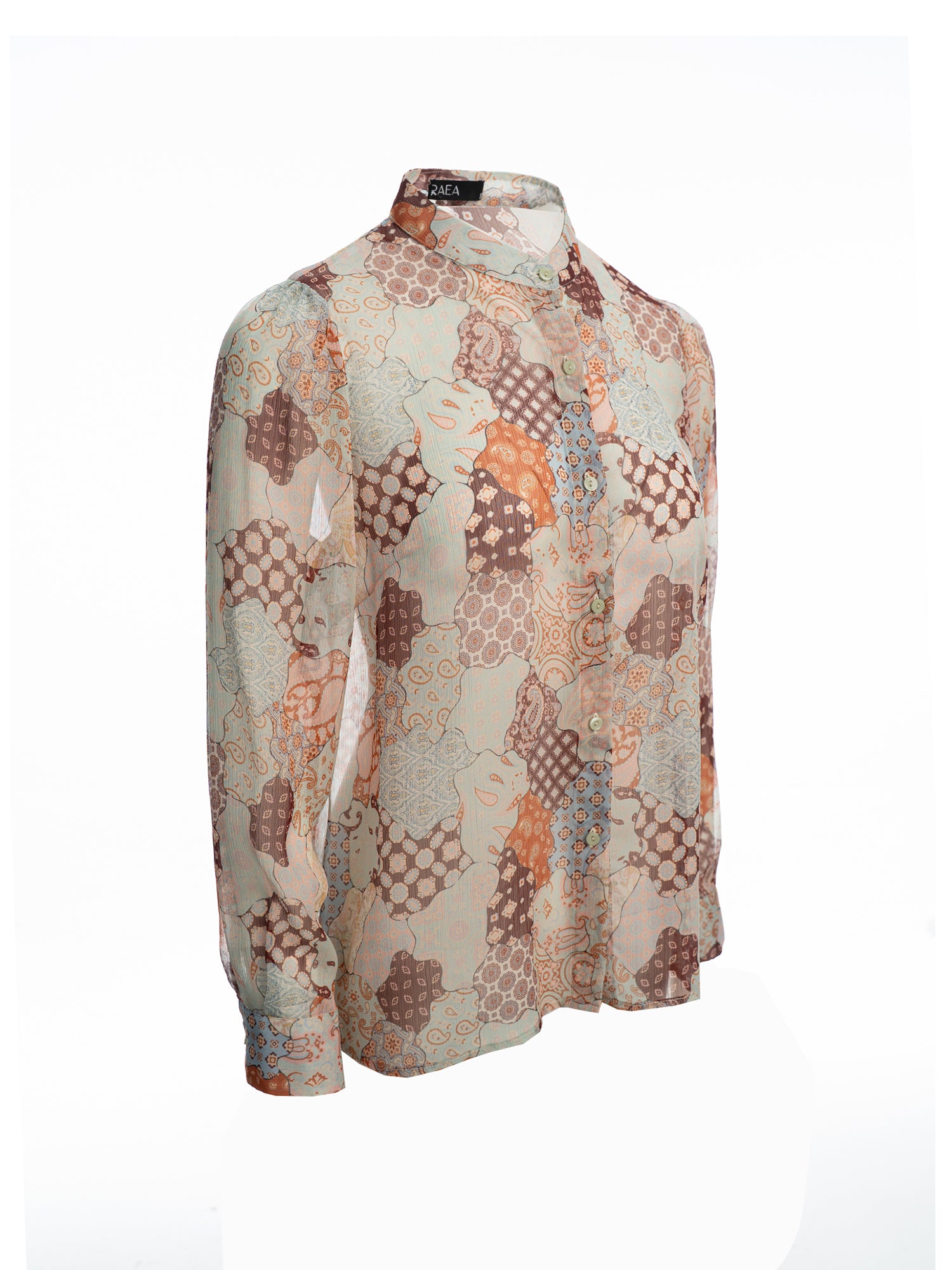 Abstract Print Sheer Shirt
