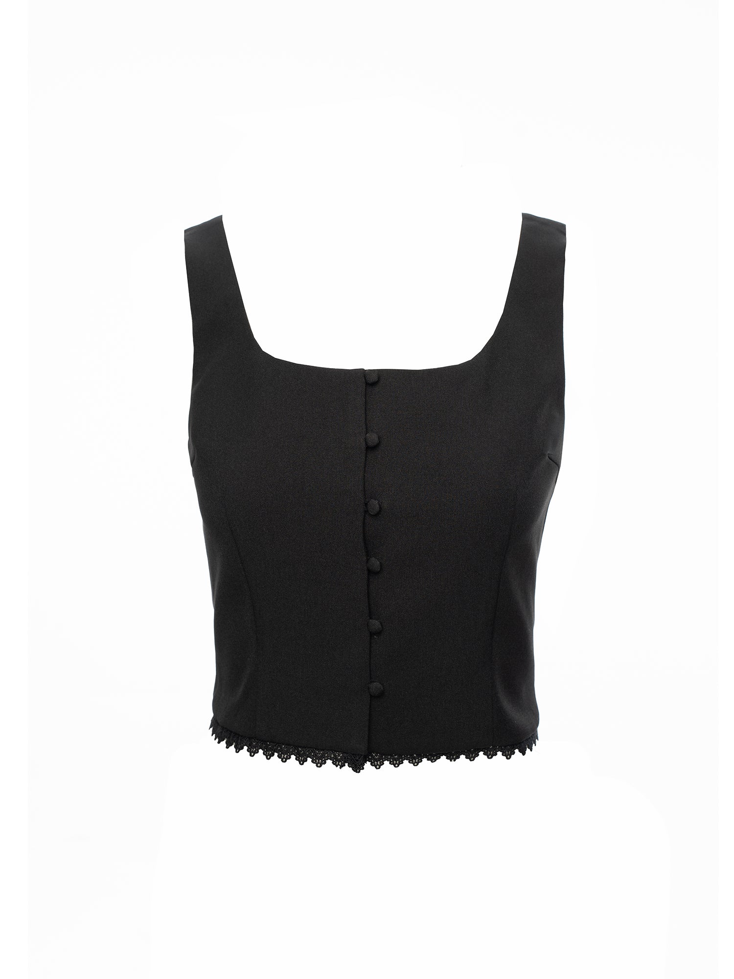 Button Front Lace Hem Top