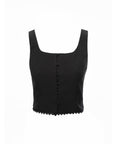 Button Front Lace Hem Top