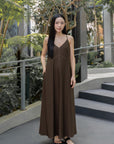 Sleeveless V-Neck Denim-Like Midi Dress