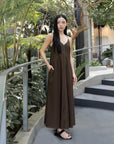 Sleeveless V-Neck Denim-Like Midi Dress