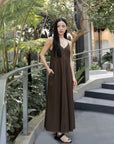 Sleeveless V-Neck Denim-Like Midi Dress