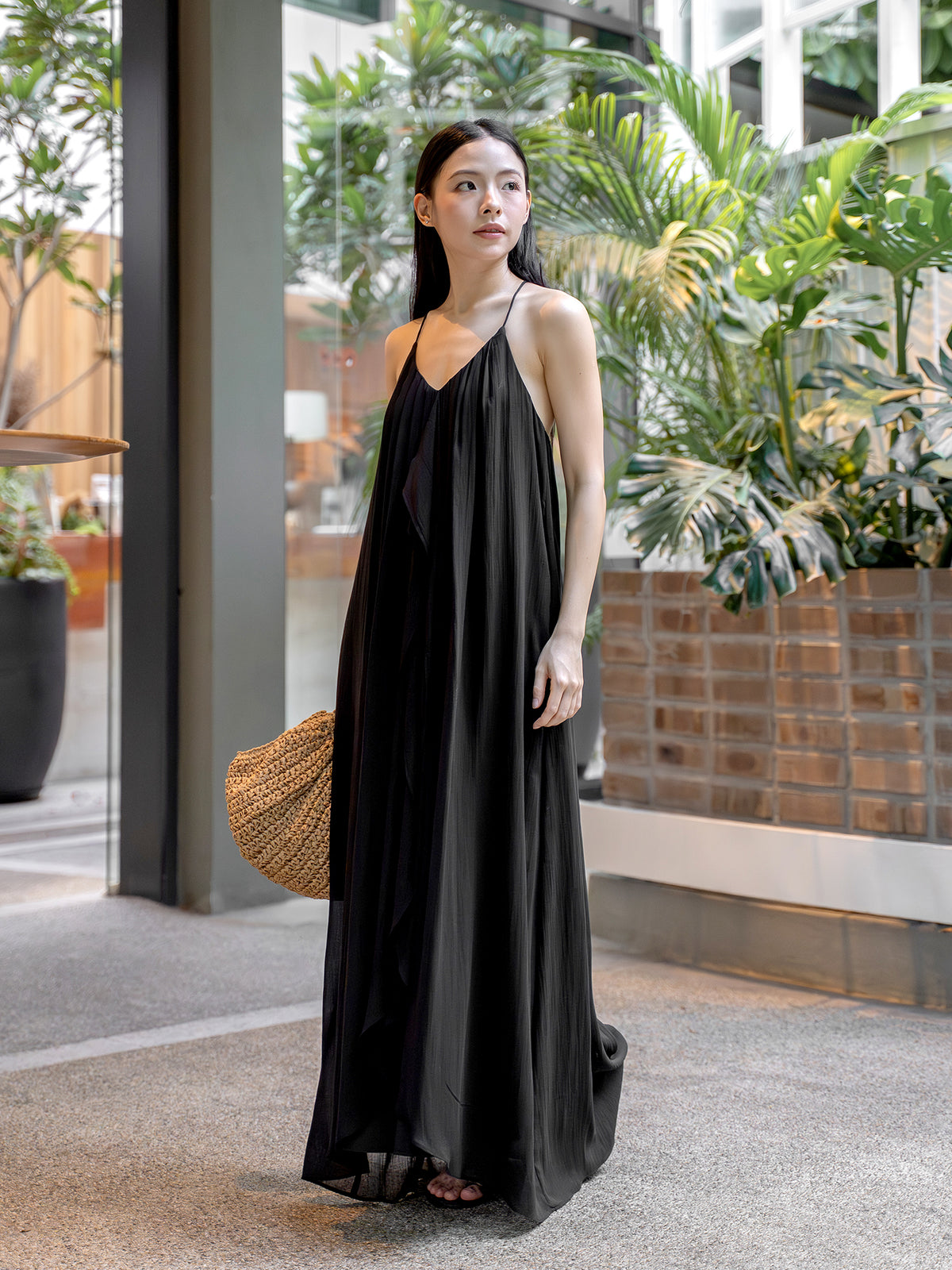 Flowy Ruffled V-Neck Maxi Dress
