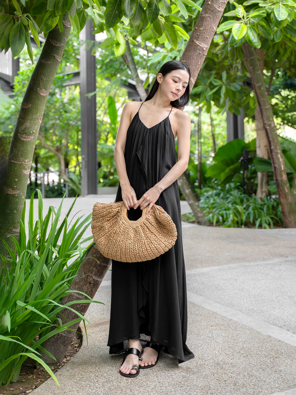 Flowy Ruffled V-Neck Maxi Dress