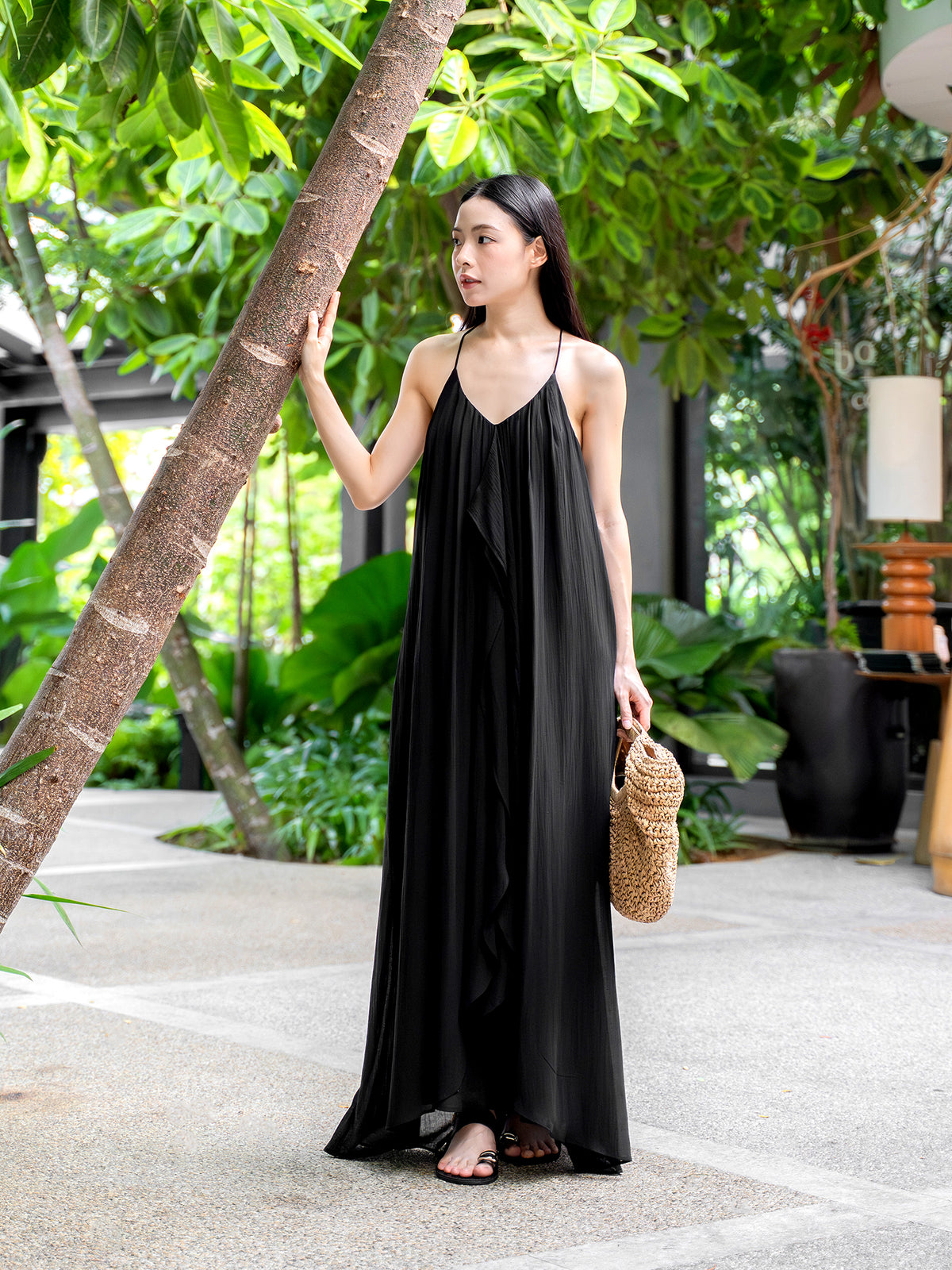 Flowy Ruffled V-Neck Maxi Dress