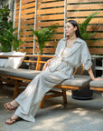 Textured Pinstripe Drawstring Pant