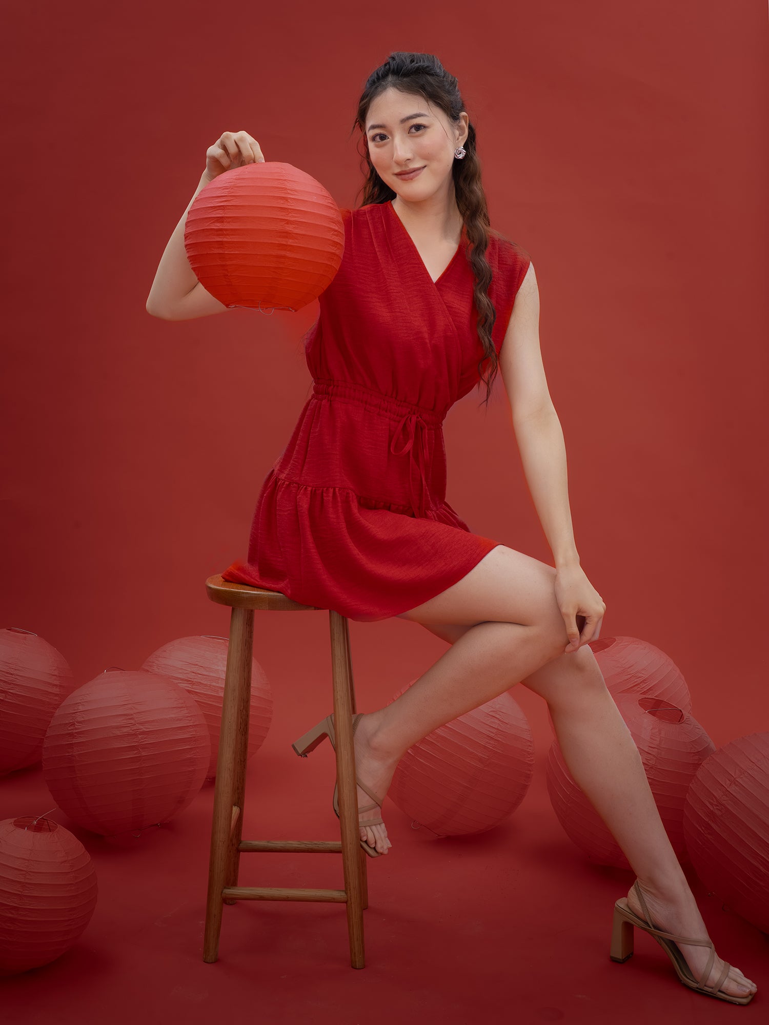 Sleeveless Overlap V-Neck Tiered Mini Dress Size Guide