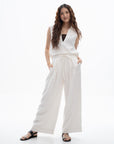 Lyocell Linen Blend Flowy Wide-Leg Pants