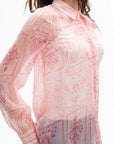 Printed Sheer Button Blouse
