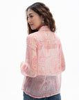 Printed Sheer Button Blouse