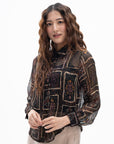 Printed Sheer Button Blouse