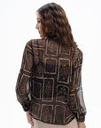 Printed Sheer Button Blouse
