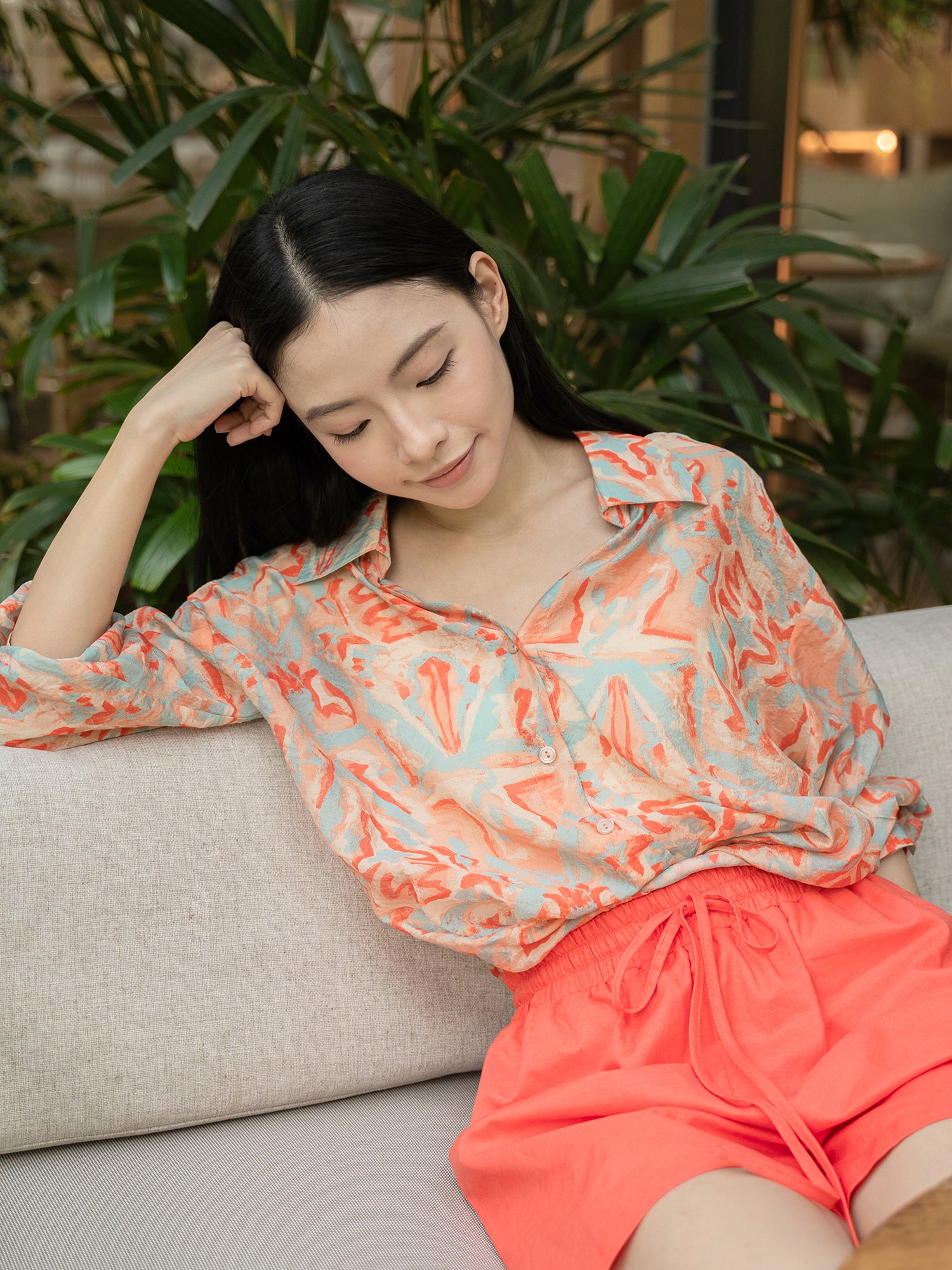 Printed Collar Wrap Shirt