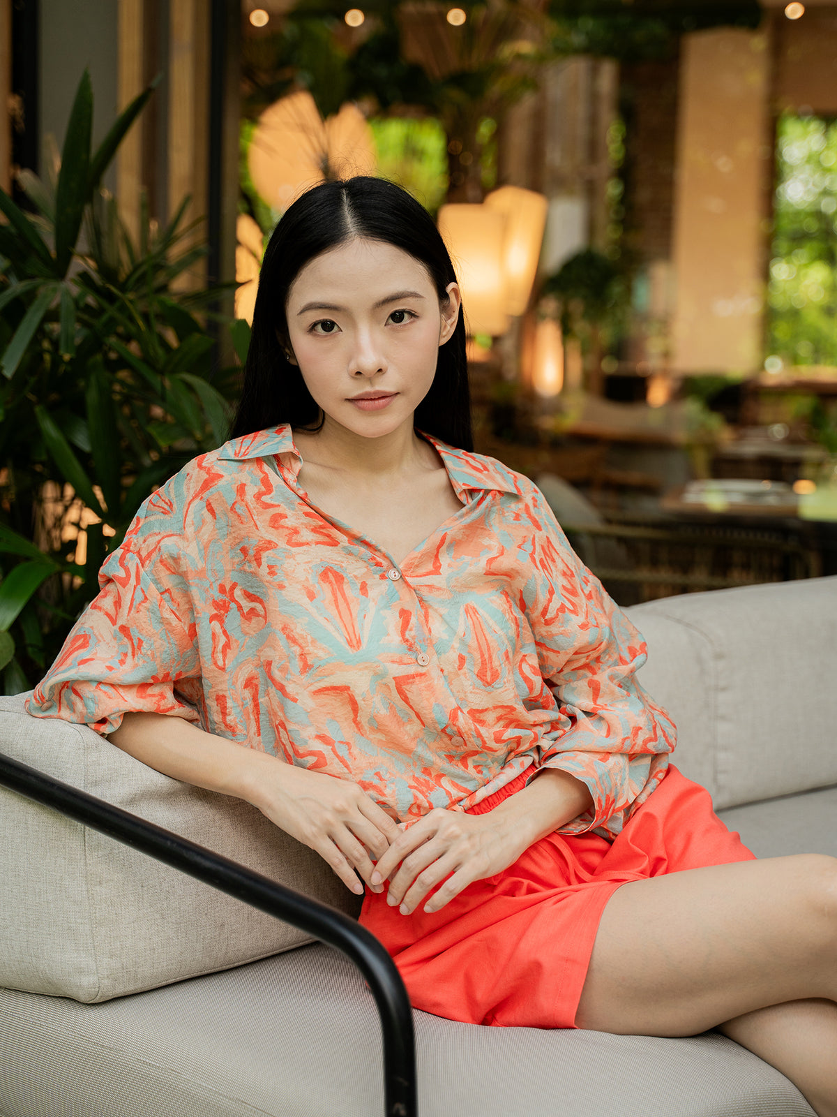 Printed Collar Wrap Shirt