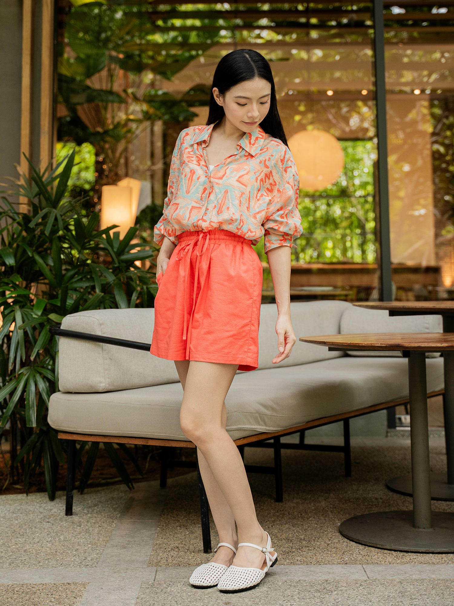 Printed Collar Wrap Shirt