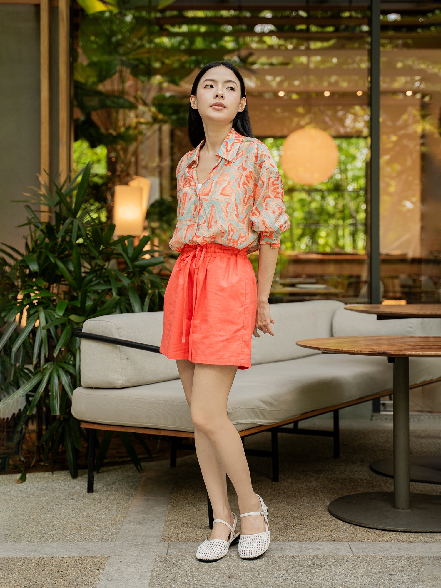 Printed Collar Wrap Shirt
