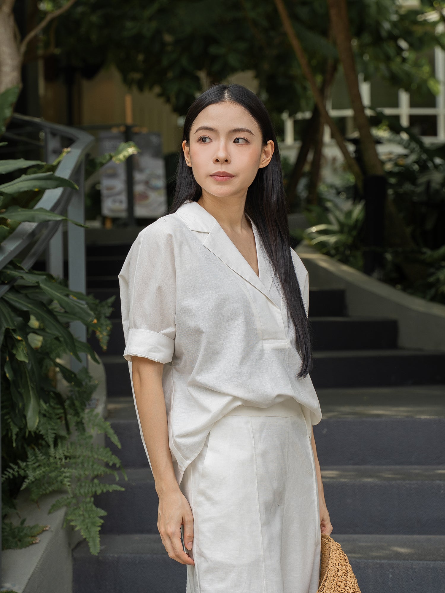 Notch-Lapel Popover Blouse