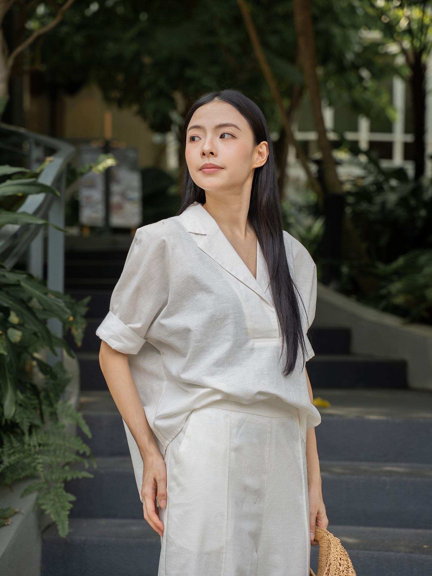Notch-Lapel Popover Blouse
