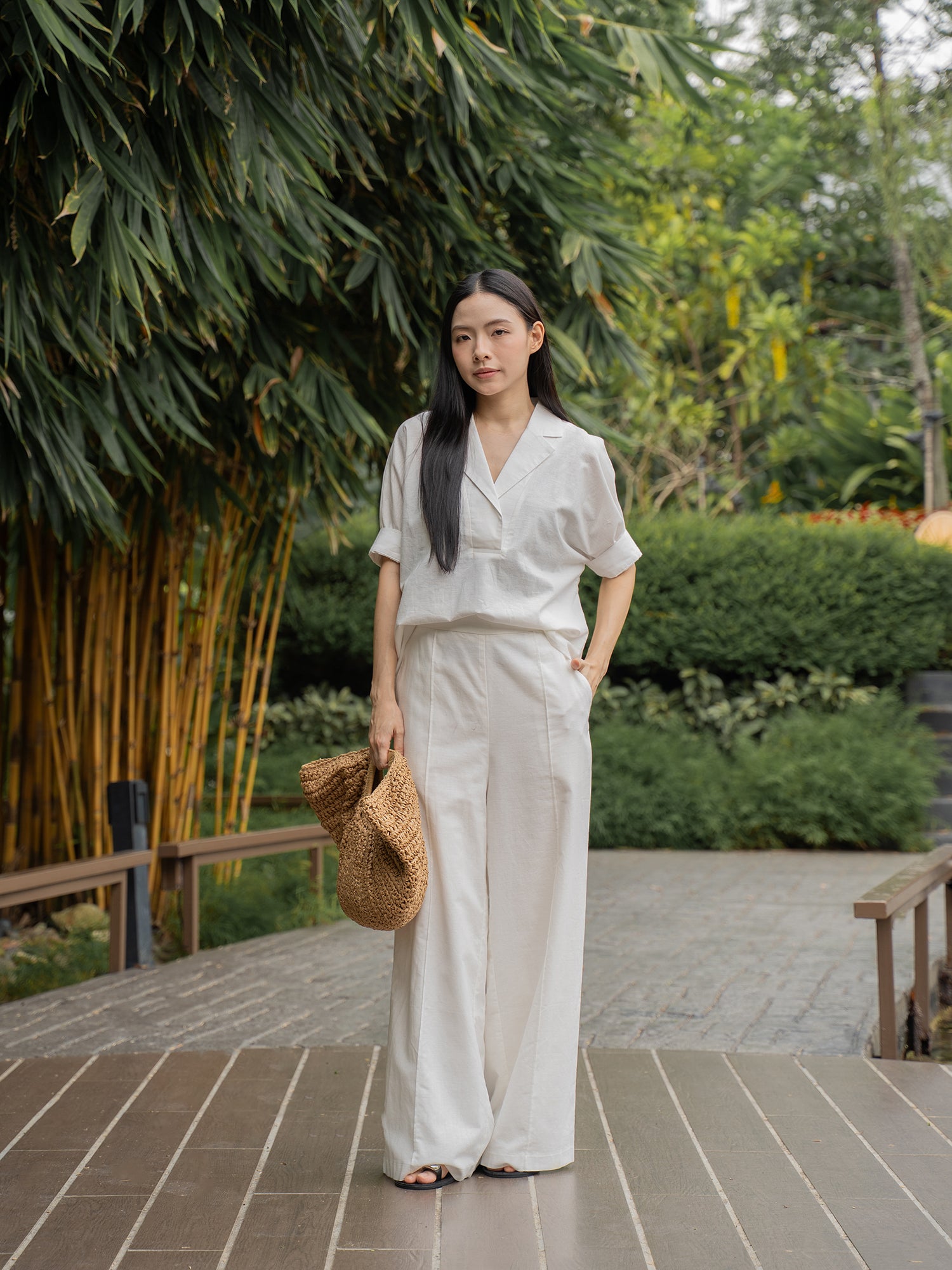 Notch-Lapel Popover Blouse