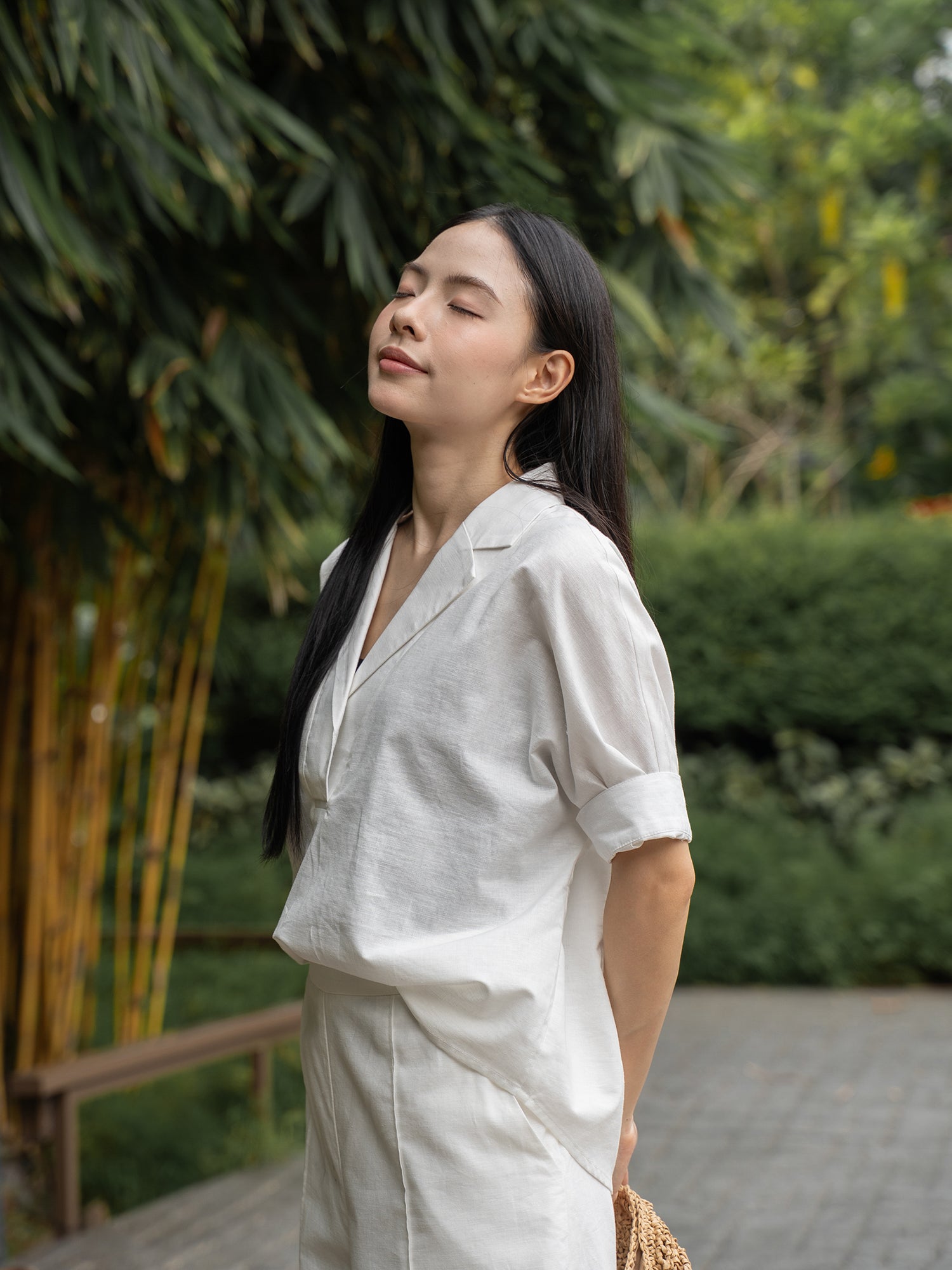 Notch-Lapel Popover Blouse