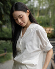 Notch-Lapel Popover Blouse