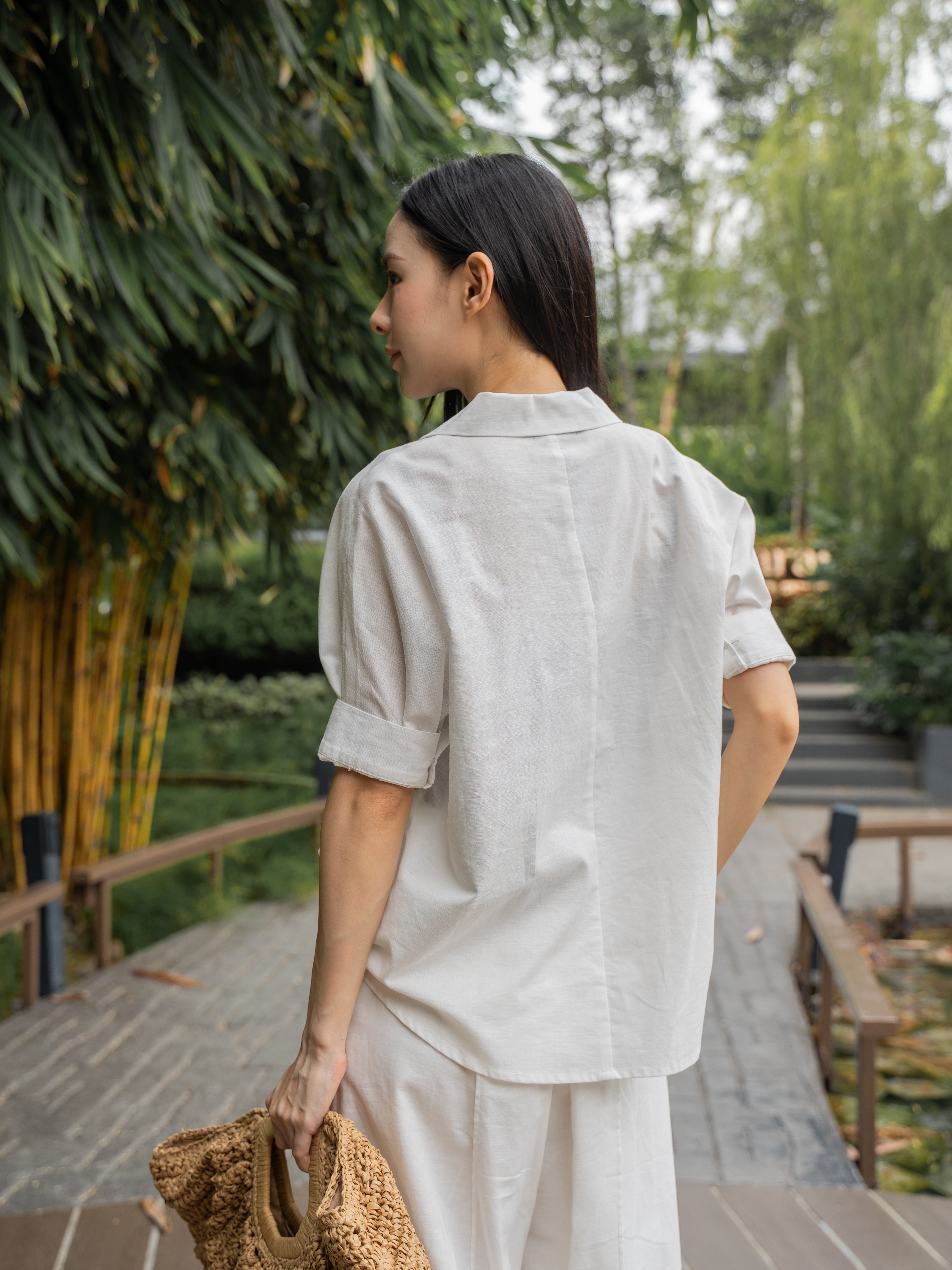 Notch-Lapel Popover Blouse
