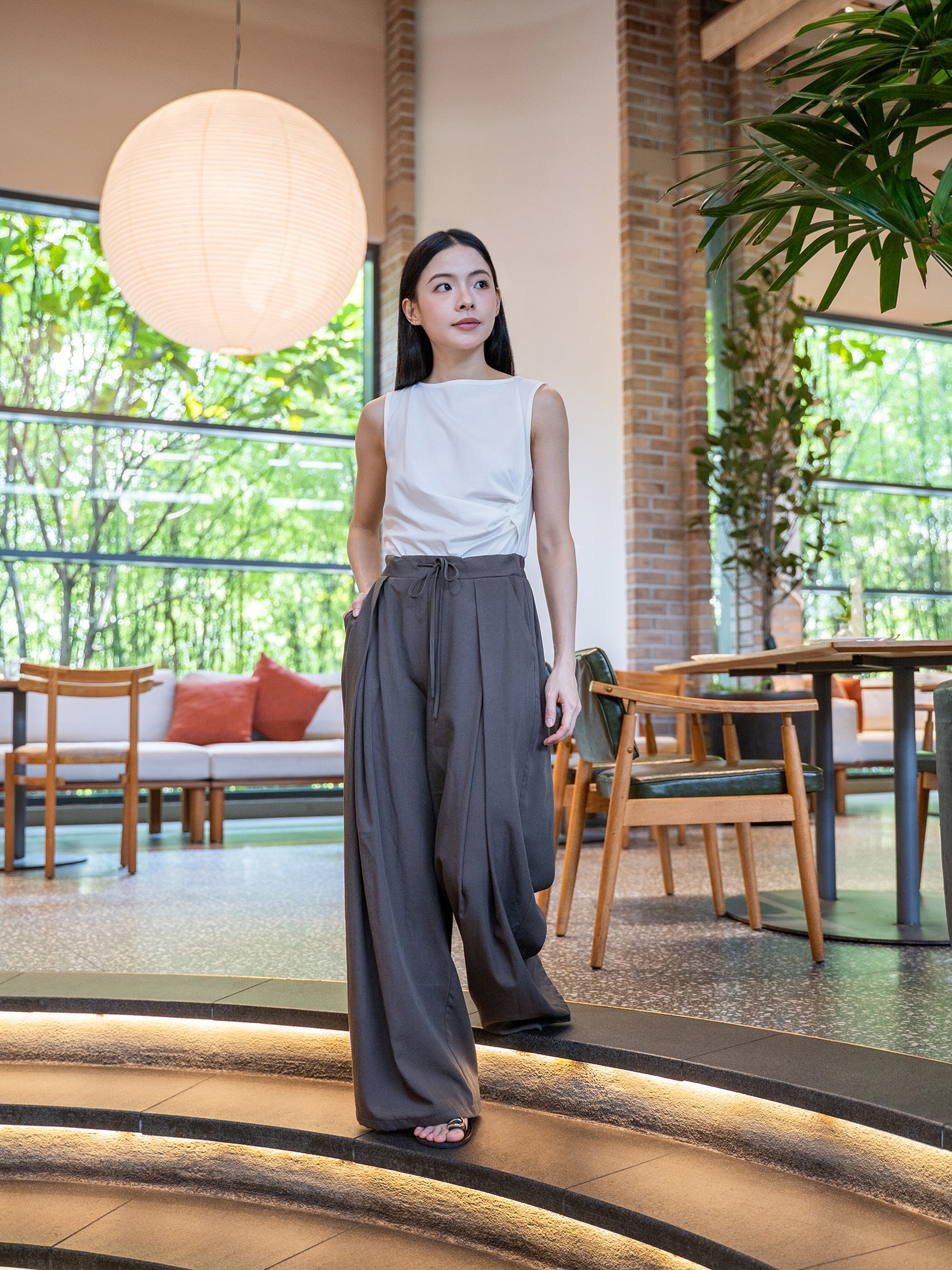 Side-Gathered Sleeveless Top