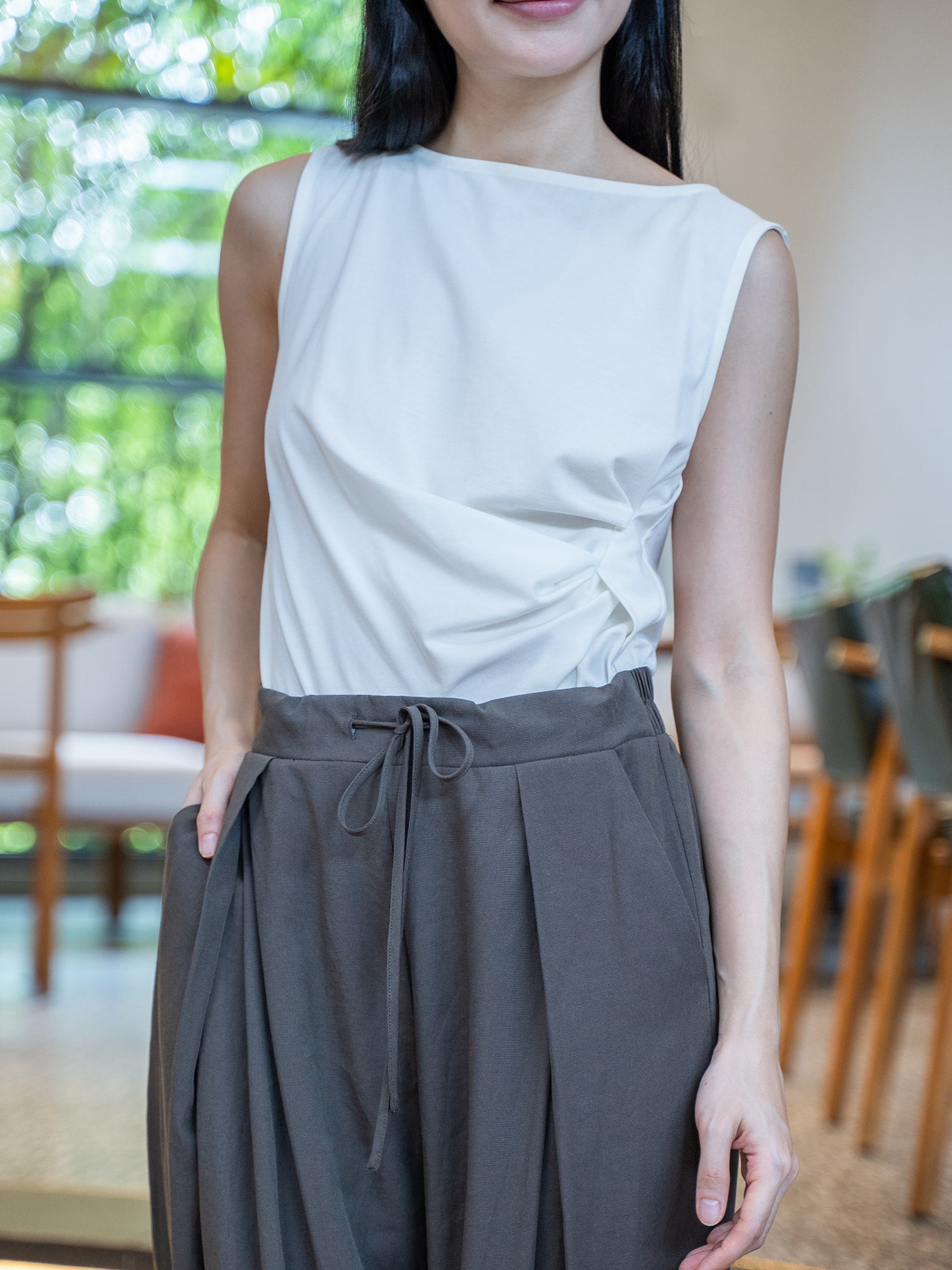 Side-Gathered Sleeveless Top