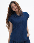 Denim Sleeveless Button-Up Shirt