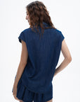 Denim Sleeveless Button-Up Shirt