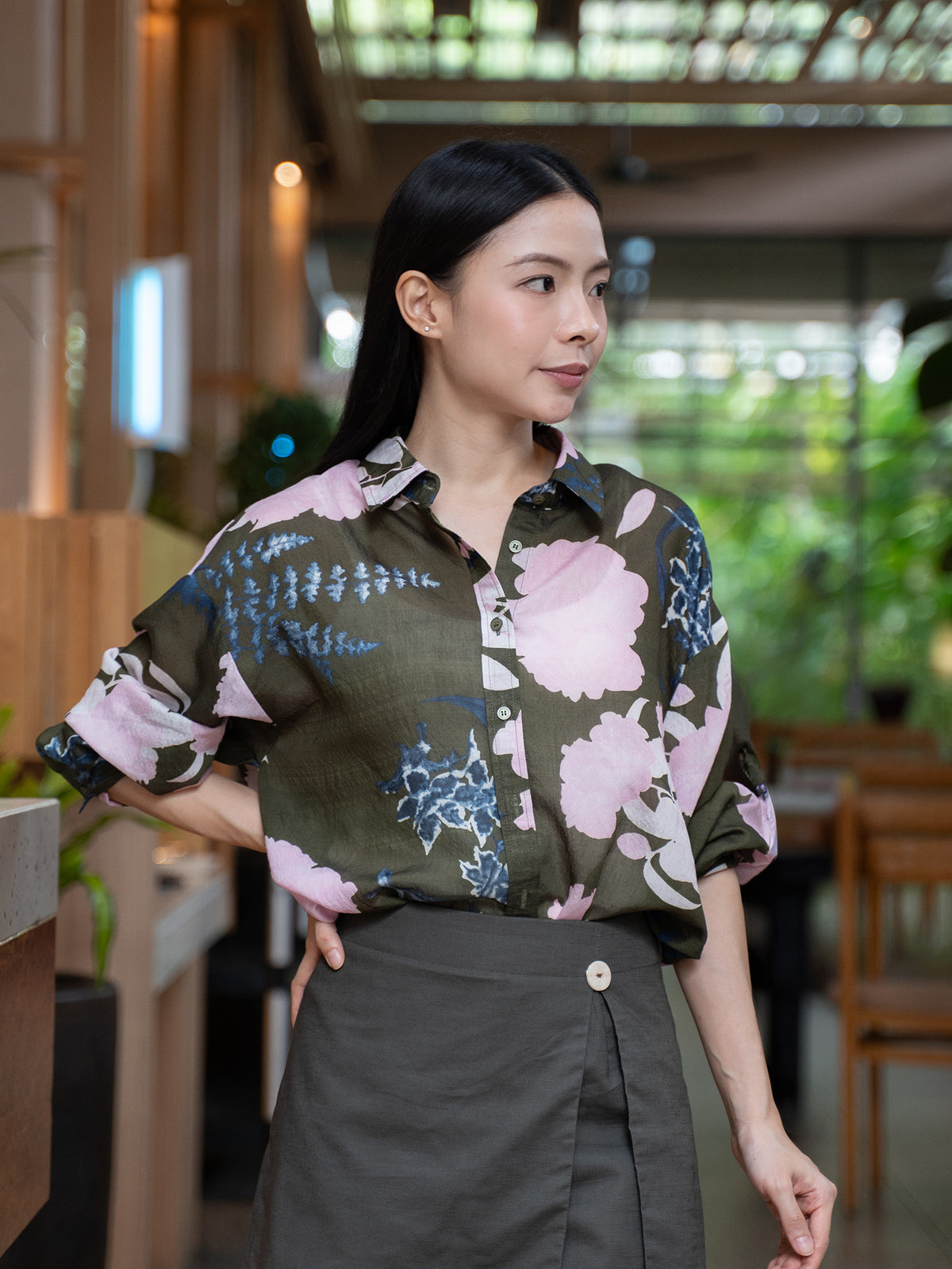 Abstract Floral Print Shirt