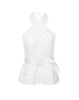 Cross-Halter Peplum Top with Belt